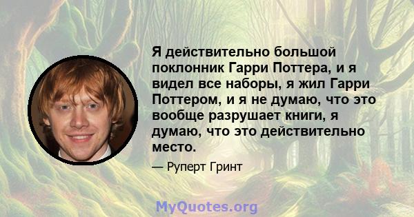 Я действительно большой поклонник Гарри Поттера, и я видел все наборы, я жил Гарри Поттером, и я не думаю, что это вообще разрушает книги, я думаю, что это действительно место.