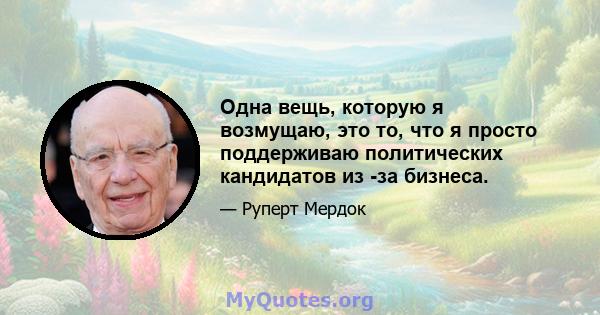 Одна вещь, которую я возмущаю, это то, что я просто поддерживаю политических кандидатов из -за бизнеса.