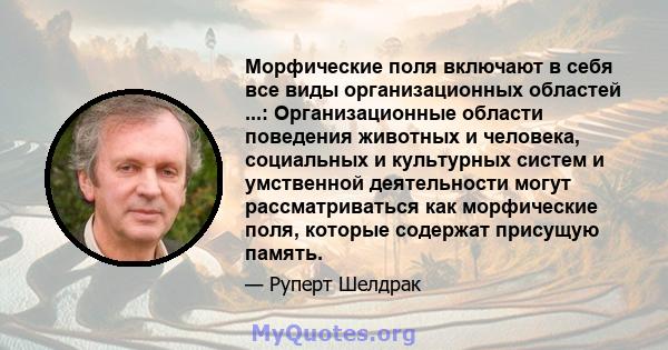 Морфические поля включают в себя все виды организационных областей ...: Организационные области поведения животных и человека, социальных и культурных систем и умственной деятельности могут рассматриваться как