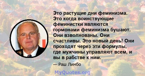 Это растущие дни феминизма. Это когда воинствующие феминистки являются гормонами феминизма бушают. Они взволнованы. Они счастливы. Это новый день! Они проходят через эти формулы, где мужчины управляют всем, и вы в