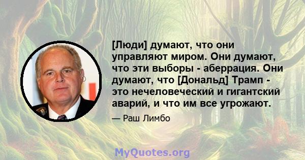 [Люди] думают, что они управляют миром. Они думают, что эти выборы - аберрация. Они думают, что [Дональд] Трамп - это нечеловеческий и гигантский аварий, и что им все угрожают.