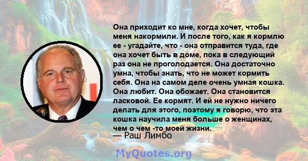 Она приходит ко мне, когда хочет, чтобы меня накормили. И после того, как я кормлю ее - угадайте, что - она ​​отправится туда, где она хочет быть в доме, пока в следующий раз она не проголодается. Она достаточно умна,