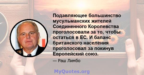 Подавляющее большинство мусульманских жителей Соединенного Королевства проголосовали за то, чтобы остаться в ЕС. И баланс британского населения проголосовал за покинув Европейский союз.