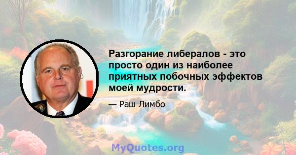 Разгорание либералов - это просто один из наиболее приятных побочных эффектов моей мудрости.