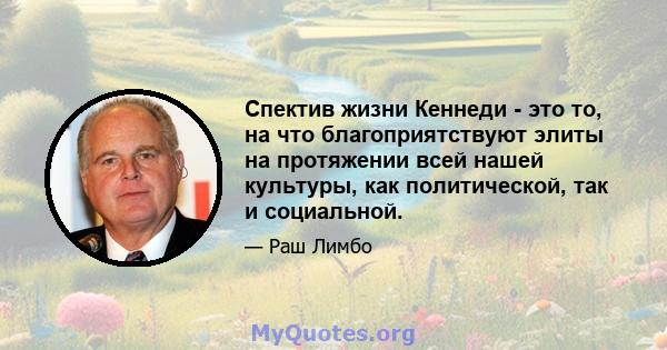 Спектив жизни Кеннеди - это то, на что благоприятствуют элиты на протяжении всей нашей культуры, как политической, так и социальной.