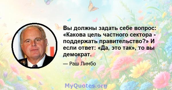 Вы должны задать себе вопрос: «Какова цель частного сектора - поддержать правительство?» И если ответ: «Да, это так», то вы демократ.