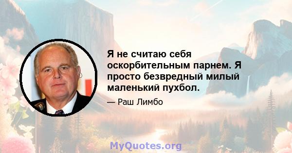 Я не считаю себя оскорбительным парнем. Я просто безвредный милый маленький пухбол.