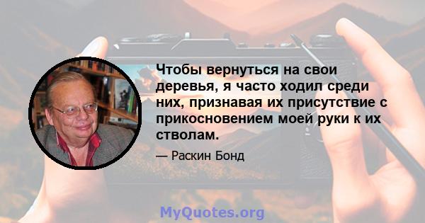 Чтобы вернуться на свои деревья, я часто ходил среди них, признавая их присутствие с прикосновением моей руки к их стволам.