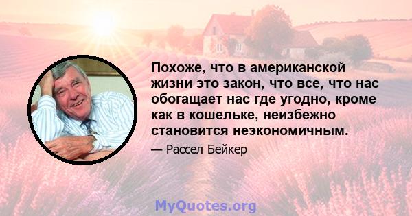 Похоже, что в американской жизни это закон, что все, что нас обогащает нас где угодно, кроме как в кошельке, неизбежно становится неэкономичным.