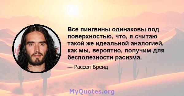 Все пингвины одинаковы под поверхностью, что, я считаю такой же идеальной аналогией, как мы, вероятно, получим для бесполезности расизма.