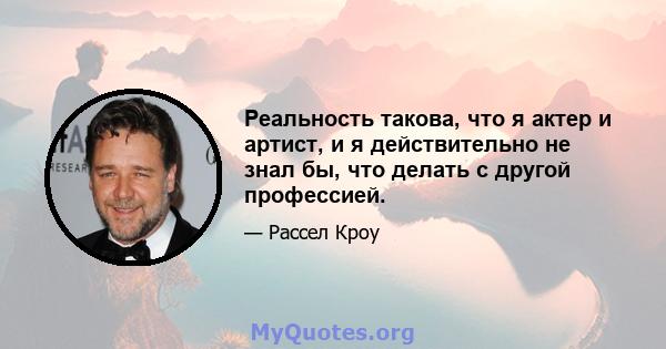 Реальность такова, что я актер и артист, и я действительно не знал бы, что делать с другой профессией.