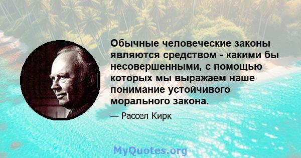 Обычные человеческие законы являются средством - какими бы несовершенными, с помощью которых мы выражаем наше понимание устойчивого морального закона.