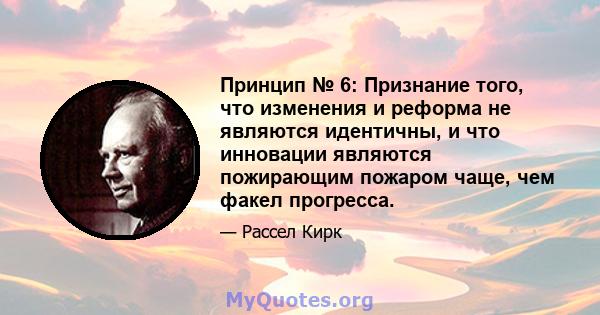 Принцип № 6: Признание того, что изменения и реформа не являются идентичны, и что инновации являются пожирающим пожаром чаще, чем факел прогресса.