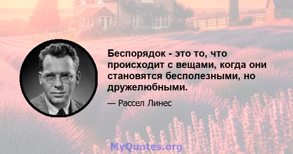 Беспорядок - это то, что происходит с вещами, когда они становятся бесполезными, но дружелюбными.