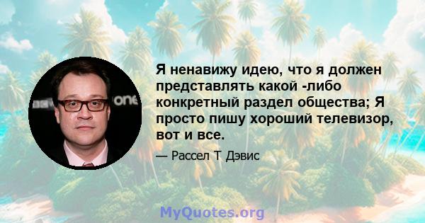 Я ненавижу идею, что я должен представлять какой -либо конкретный раздел общества; Я просто пишу хороший телевизор, вот и все.