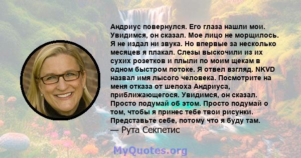 Андриус ​​повернулся. Его глаза нашли мои. Увидимся, он сказал. Мое лицо не морщилось. Я не издал ни звука. Но впервые за несколько месяцев я плакал. Слезы выскочили из их сухих розетков и плыли по моим щекам в одном