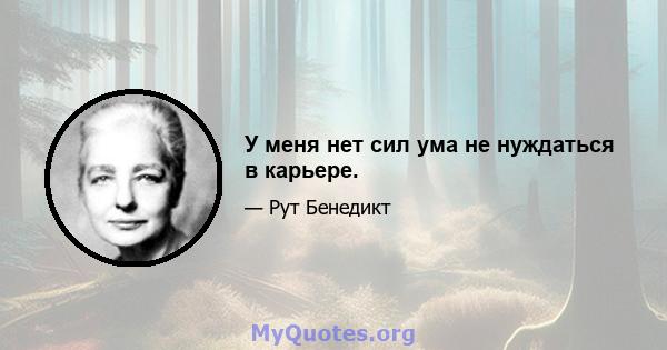 У меня нет сил ума не нуждаться в карьере.