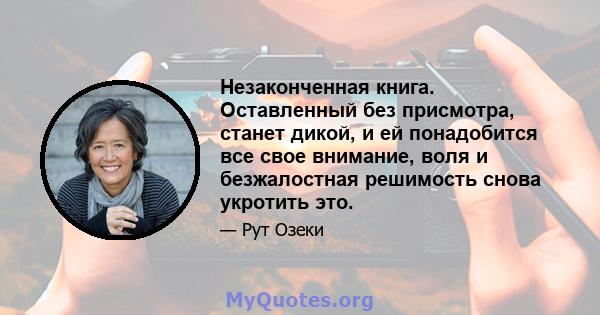 Незаконченная книга. Оставленный без присмотра, станет дикой, и ей понадобится все свое внимание, воля и безжалостная решимость снова укротить это.