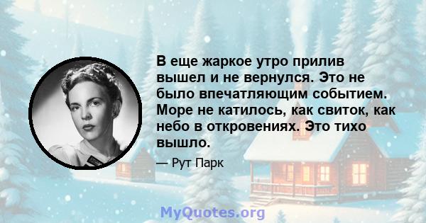 В еще жаркое утро прилив вышел и не вернулся. Это не было впечатляющим событием. Море не катилось, как свиток, как небо в откровениях. Это тихо вышло.