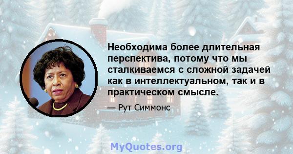 Необходима более длительная перспектива, потому что мы сталкиваемся с сложной задачей как в интеллектуальном, так и в практическом смысле.