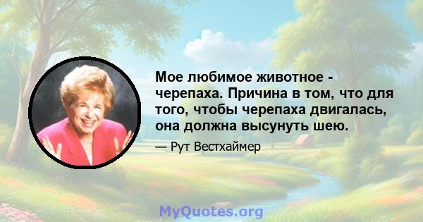 Мое любимое животное - черепаха. Причина в том, что для того, чтобы черепаха двигалась, она должна высунуть шею.