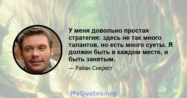 У меня довольно простая стратегия: здесь не так много талантов, но есть много суеты. Я должен быть в каждом месте, и быть занятым.