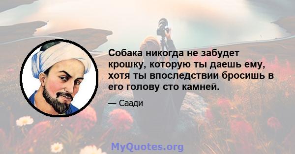 Собака никогда не забудет крошку, которую ты даешь ему, хотя ты впоследствии бросишь в его голову сто камней.