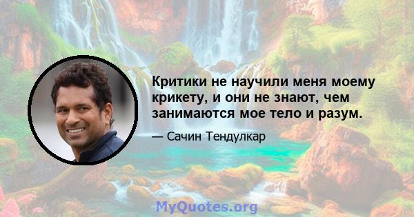 Критики не научили меня моему крикету, и они не знают, чем занимаются мое тело и разум.