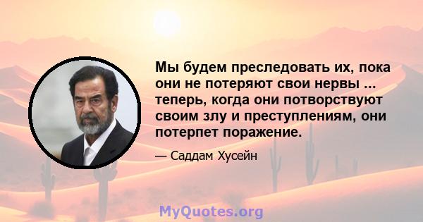 Мы будем преследовать их, пока они не потеряют свои нервы ... теперь, когда они потворствуют своим злу и преступлениям, они потерпет поражение.