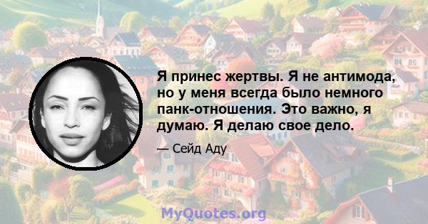 Я принес жертвы. Я не антимода, но у меня всегда было немного панк-отношения. Это важно, я думаю. Я делаю свое дело.