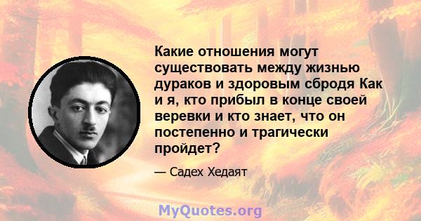 Какие отношения могут существовать между жизнью дураков и здоровым сбродя Как и я, кто прибыл в конце своей веревки и кто знает, что он постепенно и трагически пройдет?