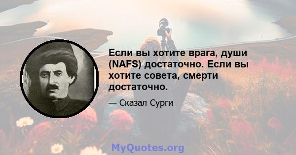 Если вы хотите врага, души (NAFS) достаточно. Если вы хотите совета, смерти достаточно.