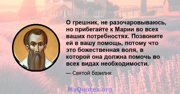 О грешник, не разочаровываюсь, но прибегайте к Марии во всех ваших потребностях. Позвоните ей в вашу помощь, потому что это божественная воля, в которой она должна помочь во всех видах необходимости.