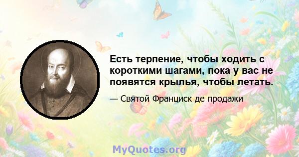 Есть терпение, чтобы ходить с короткими шагами, пока у вас не появятся крылья, чтобы летать.