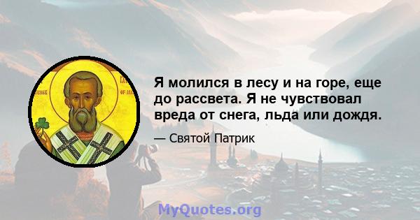 Я молился в лесу и на горе, еще до рассвета. Я не чувствовал вреда от снега, льда или дождя.