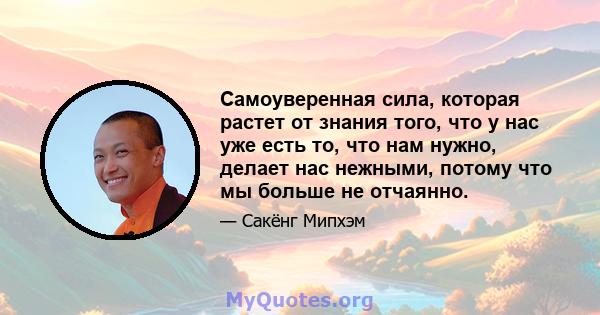 Самоуверенная сила, которая растет от знания того, что у нас уже есть то, что нам нужно, делает нас нежными, потому что мы больше не отчаянно.