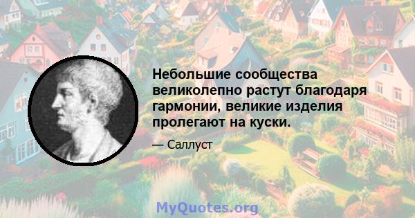 Небольшие сообщества великолепно растут благодаря гармонии, великие изделия пролегают на куски.