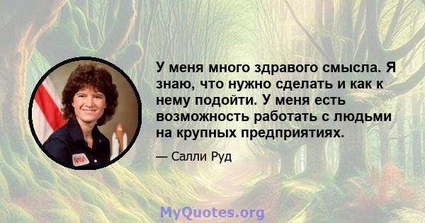 У меня много здравого смысла. Я знаю, что нужно сделать и как к нему подойти. У меня есть возможность работать с людьми на крупных предприятиях.