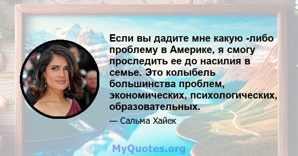 Если вы дадите мне какую -либо проблему в Америке, я смогу проследить ее до насилия в семье. Это колыбель большинства проблем, экономических, психологических, образовательных.