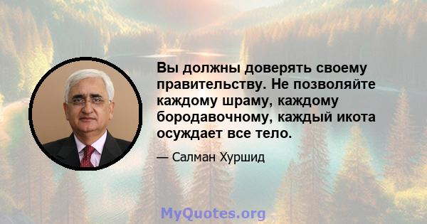 Вы должны доверять своему правительству. Не позволяйте каждому шраму, каждому бородавочному, каждый икота осуждает все тело.