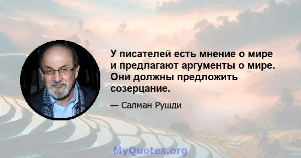 У писателей есть мнение о мире и предлагают аргументы о мире. Они должны предложить созерцание.