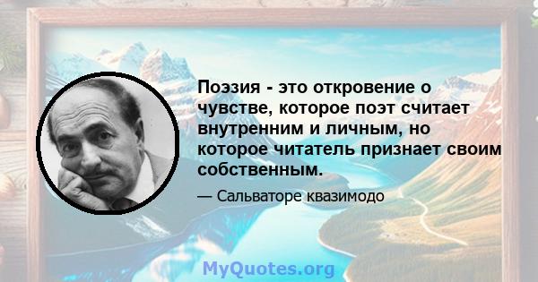 Поэзия - это откровение о чувстве, которое поэт считает внутренним и личным, но которое читатель признает своим собственным.