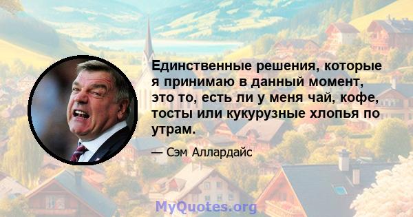 Единственные решения, которые я принимаю в данный момент, это то, есть ли у меня чай, кофе, тосты или кукурузные хлопья по утрам.