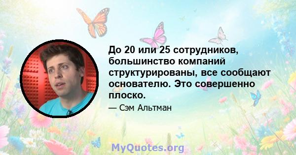 До 20 или 25 сотрудников, большинство компаний структурированы, все сообщают основателю. Это совершенно плоско.