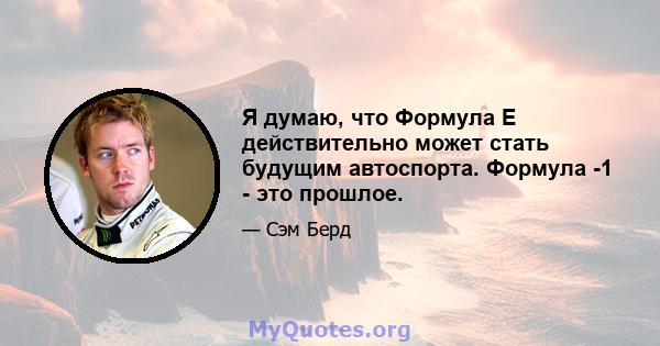 Я думаю, что Формула E действительно может стать будущим автоспорта. Формула -1 - это прошлое.