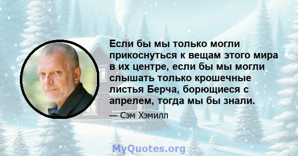 Если бы мы только могли прикоснуться к вещам этого мира в их центре, если бы мы могли слышать только крошечные листья Берча, борющиеся с апрелем, тогда мы бы знали.