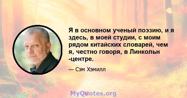 Я в основном ученый поэзию, и я здесь, в моей студии, с моим рядом китайских словарей, чем я, честно говоря, в Линкольн -центре.