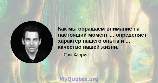 Как мы обращаем внимание на настоящий момент ... определяет характер нашего опыта и ... качество нашей жизни.