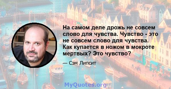 На самом деле дрожь не совсем слово для чувства. Чувство - это не совсем слово для чувства. Как купается в ножом в мокроте мертвых? Это чувство?