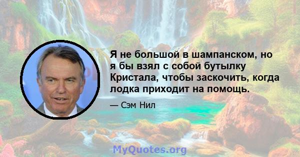 Я не большой в шампанском, но я бы взял с собой бутылку Кристала, чтобы заскочить, когда лодка приходит на помощь.